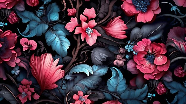 Beautiful Flowers pattern on black bakcground