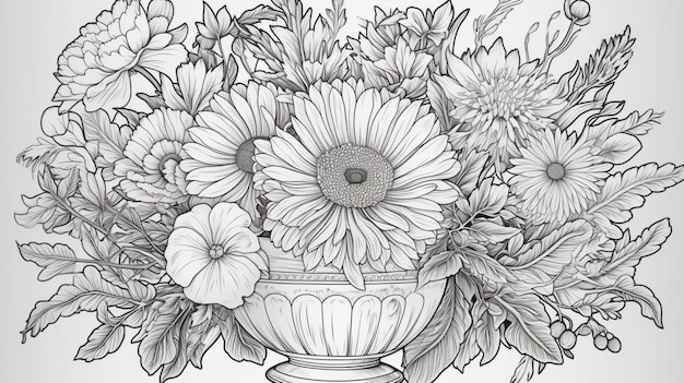 Beautiful flowers pencil drawing easy design white background wallpaper image AI generated art