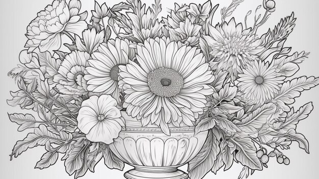 Photo beautiful flowers pencil drawing easy design white background wallpaper image ai generated art