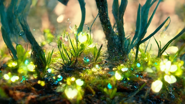 Photo beautiful flowers and plants growing on 3d planet