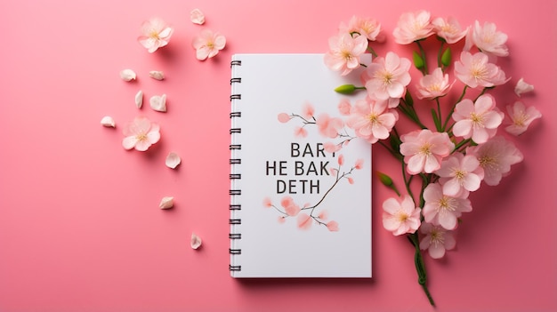 Beautiful flowers stationery and notebook with the word