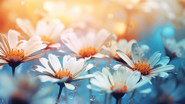 Beautiful flowers in the sun with water droplets ai