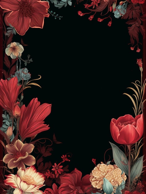 Beautiful flowers surround a dark background