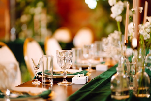 Beautiful flowers on table in wedding day Beautiful table setting for a party reception.