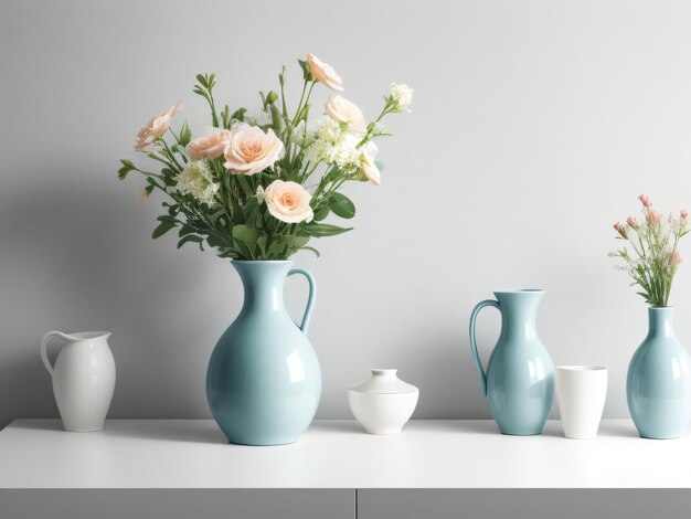 Beautiful flowers in the vase on the table