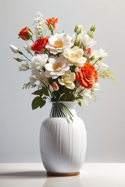 beautiful flowers vase in white background