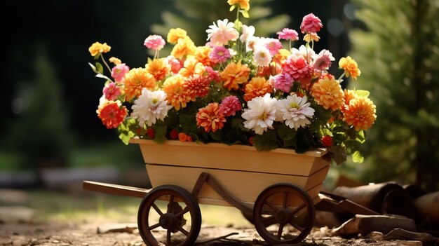 Beautiful flowers wheel barrow AI Generated pictures