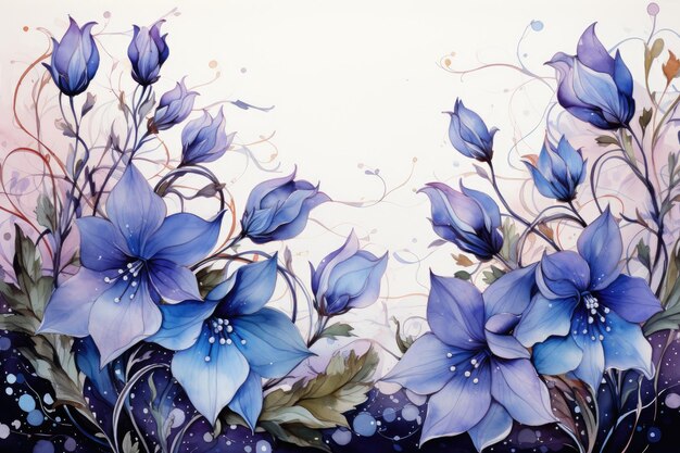 Beautiful flowers with blue bell flowers na background generative ai