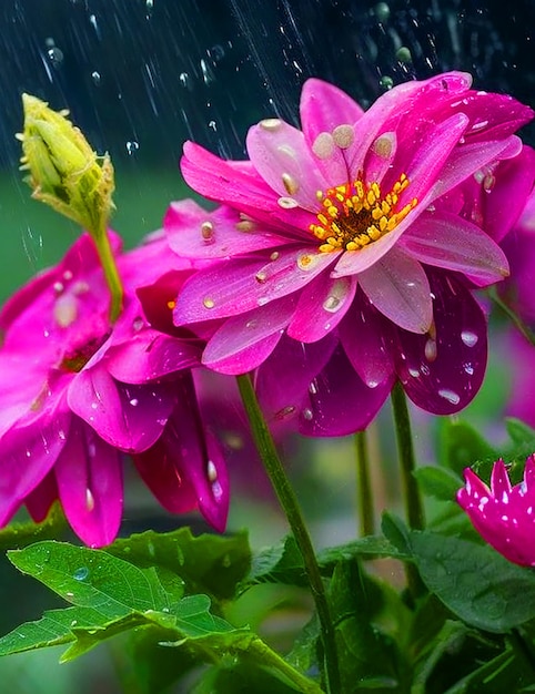 Beautiful flowers with rain