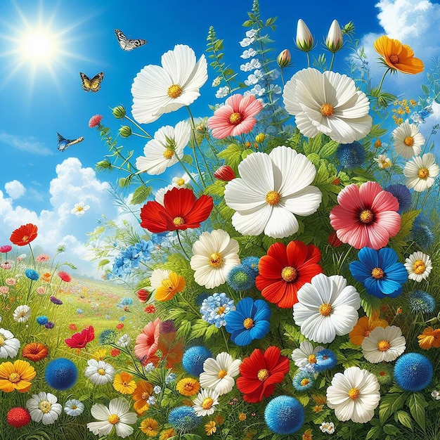 A beautiful flowery meadow in spring or summer Nature concept