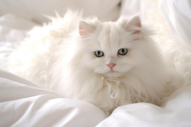 Photo beautiful fluffy cat in bed