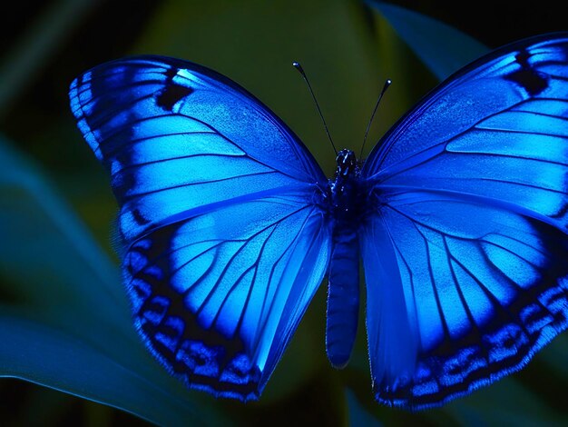 Beautiful fluorescent dark blue butterfly ultra hd