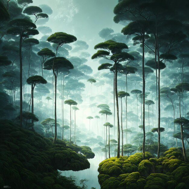 beautiful forest art with trees