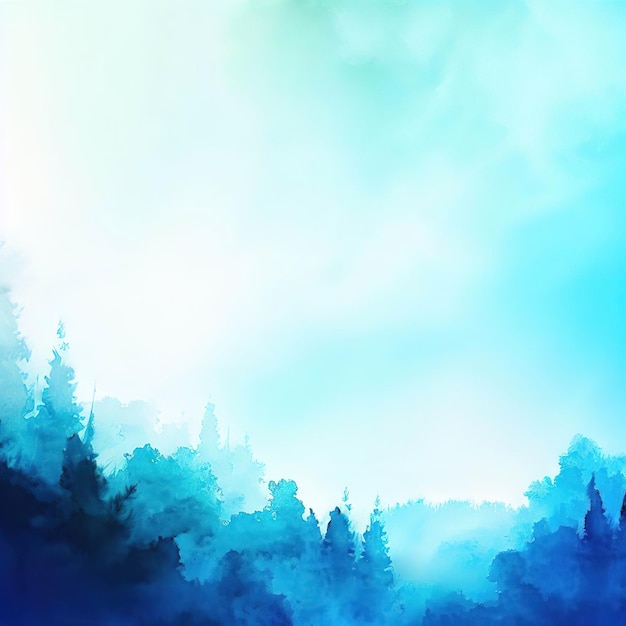 beautiful forest and blue sky copyspace ink and water style with Generative AI