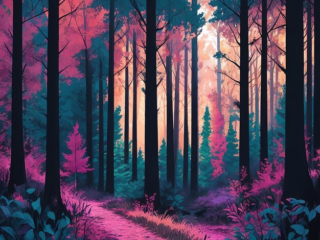 Beautiful Forest cartoon illustration