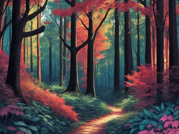 Beautiful Forest cartoon illustration