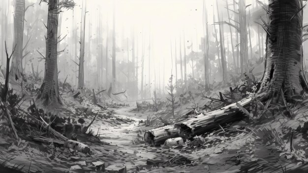 Beautiful Forest Interior Illustration Sketch Concept Drawing