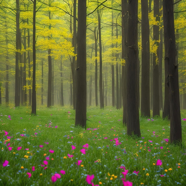 Photo beautiful forest landscape with flowers