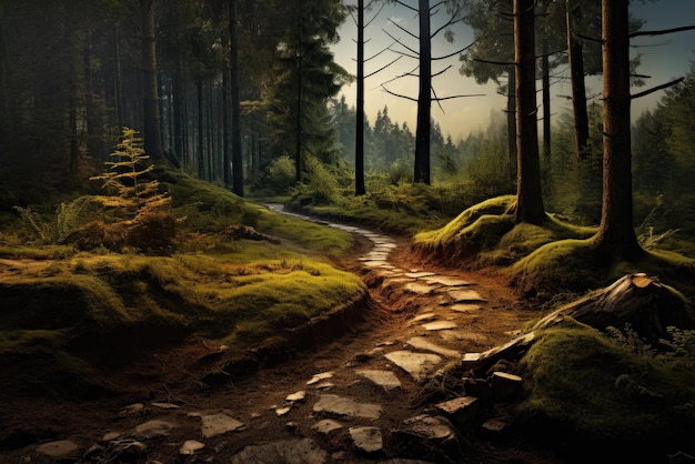 a beautiful forest path painting