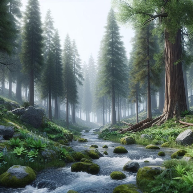 Beautiful forest scenery river forest