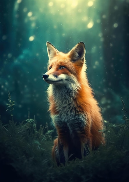 Photo beautiful fox in a fairy forest