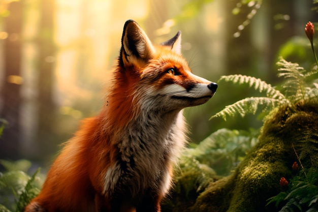 Beautiful fox in the forest Animal in the natural environment Portrait of a fox