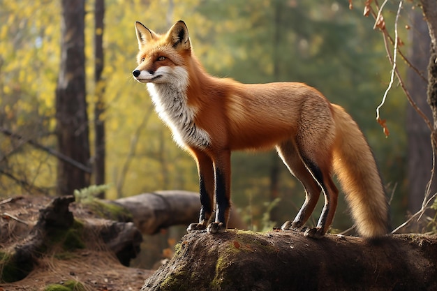 Beautiful fox in the forest closeup with space for text