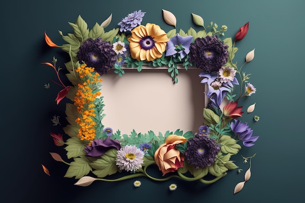 Bella cornice per un'immagine decorata con fiori cornice estetica dettagliata bellezza natura colorata decorazioni ad alta risoluzione colori vivaci regalo concetto di arte di lusso AI