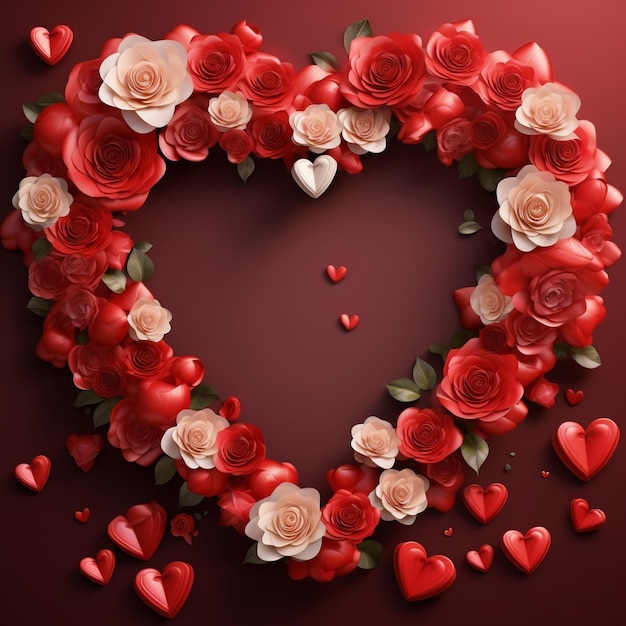 美しいフレーム 赤と白の花 バラ バレンタインデー 人工知能が生成した