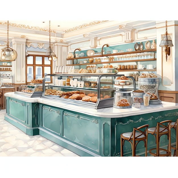 Photo beautiful french cafe shop counter clipart illustration