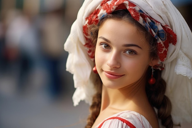 Premium AI Image | Beautiful French woman in a national headdress