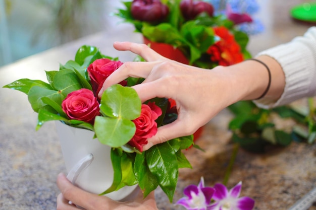 Beautiful fresh flowers Bouquet of flowers in the store Gift for a woman on March 8