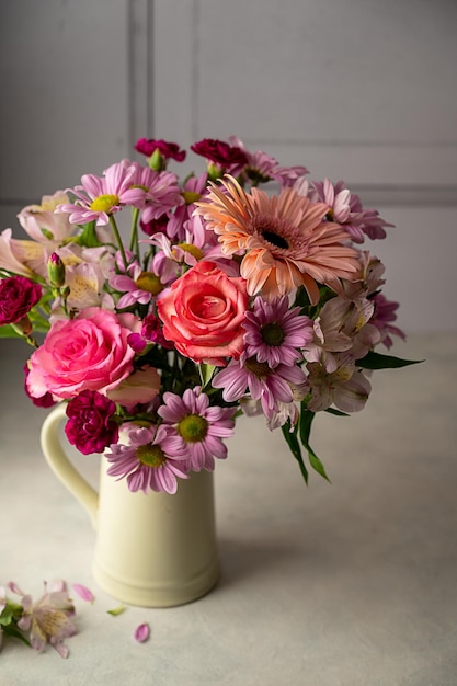 Beautiful fresh flowers Pink bouquet of flowers in vase