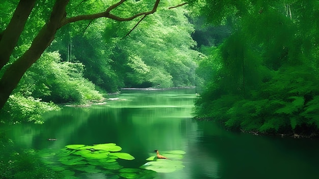 신선한 초록색 자연 경치 풍경 깊은 열대 정글 열대 우림의 폭포