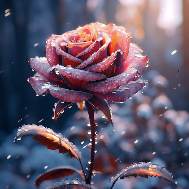 Beautiful frozen rose outdoors