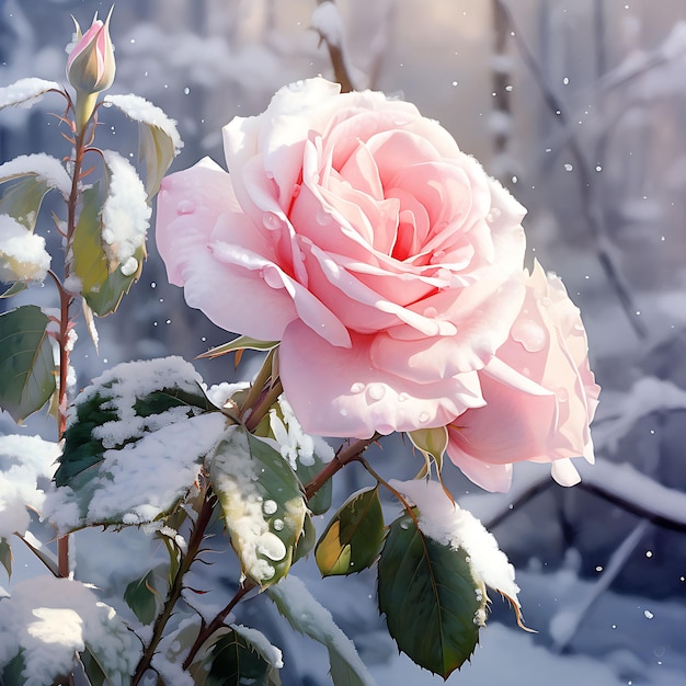 Beautiful frozen rose outdoors