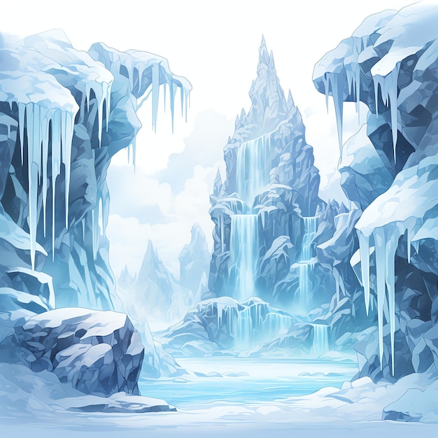 Photo beautiful frozen waterfall blue ice winter fairytale fantasy world clipart illustration