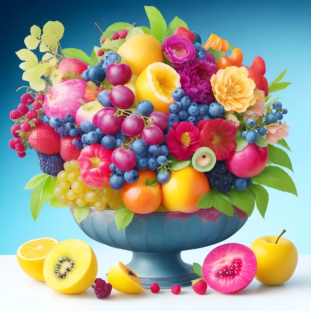 Beautiful fruit bouquet design image with different rainbow colors fruit vase ai generate