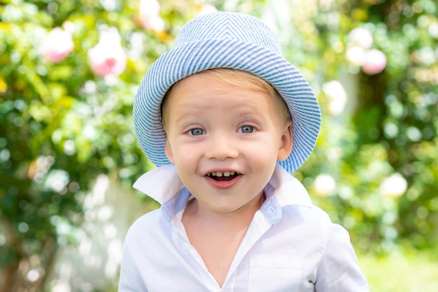 Beautiful fun day for cute little boy in nature