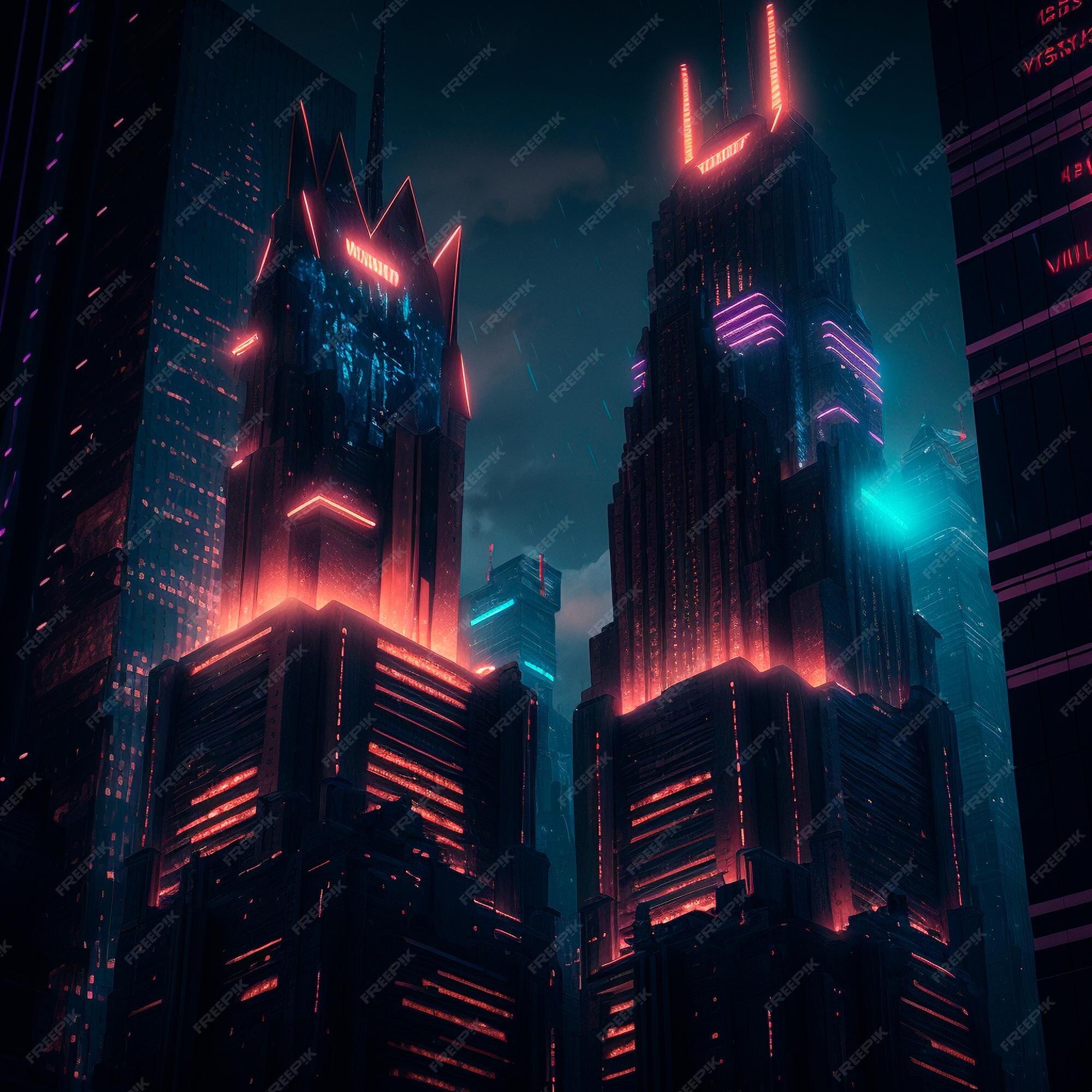 A cyberpunk city wallpaper, main colors is red, cyan