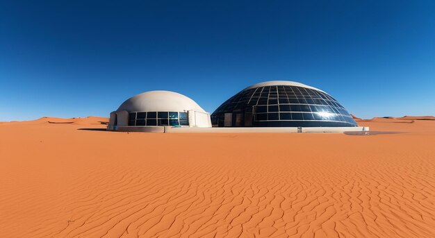 Foto bella casa futuristica nel mezzo del deserto in alta risoluzione e nitidezza