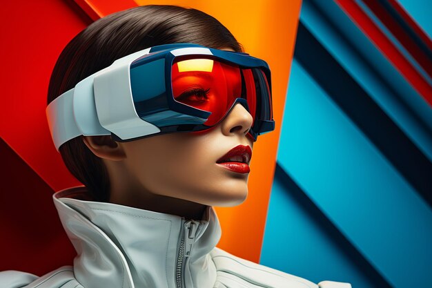 Beautiful futuristic woman spec lenses woman close up