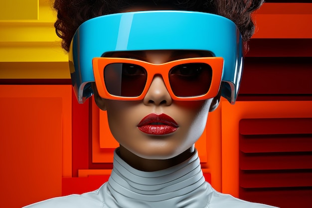 Beautiful futuristic woman spec lenses woman Close up