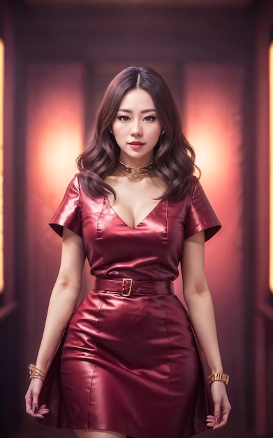 Beautiful gambler asian woman in dress at luxury casino generative AI