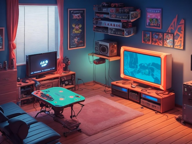 A beautiful Gaming room cartoon