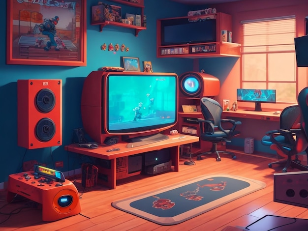 A beautiful Gaming room cartoon