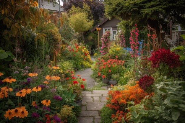 Photo beautiful garden filled with vibrant colors and textures created with generative ai