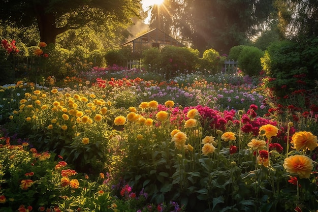 Beautiful garden full of flowers