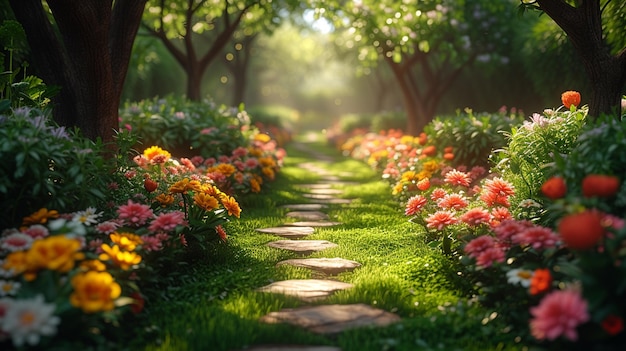 Beautiful garden with blooming flowers