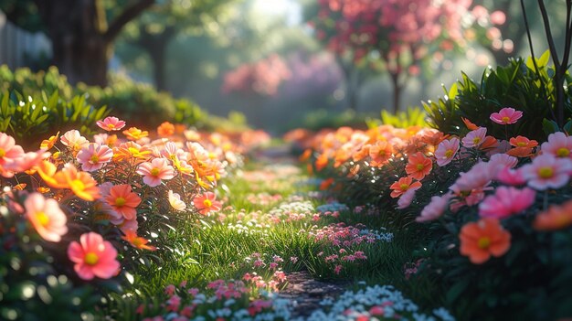 Beautiful garden with blooming flowers